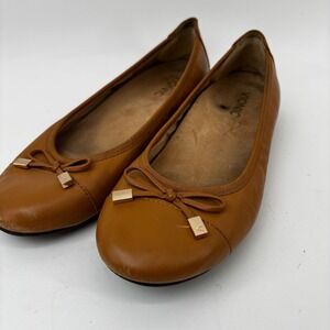 Vionic Minna Tan Leather Ballet Flats Bow Detail Orthotic Support Size 7